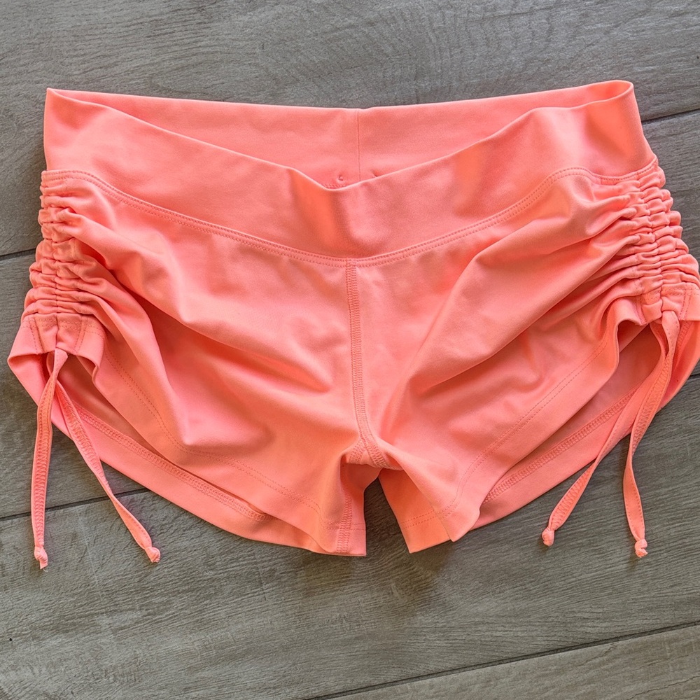 Mika Yoga Wear Coral Side-Ruched Drawstring Athletic Shorts
